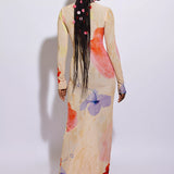 OHEMAA LONG SLEEVE FITTED MAXI DRESS - CLAYLIGHT