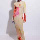 OHEMAA LONG SLEEVE FITTED MAXI DRESS - CLAYLIGHT