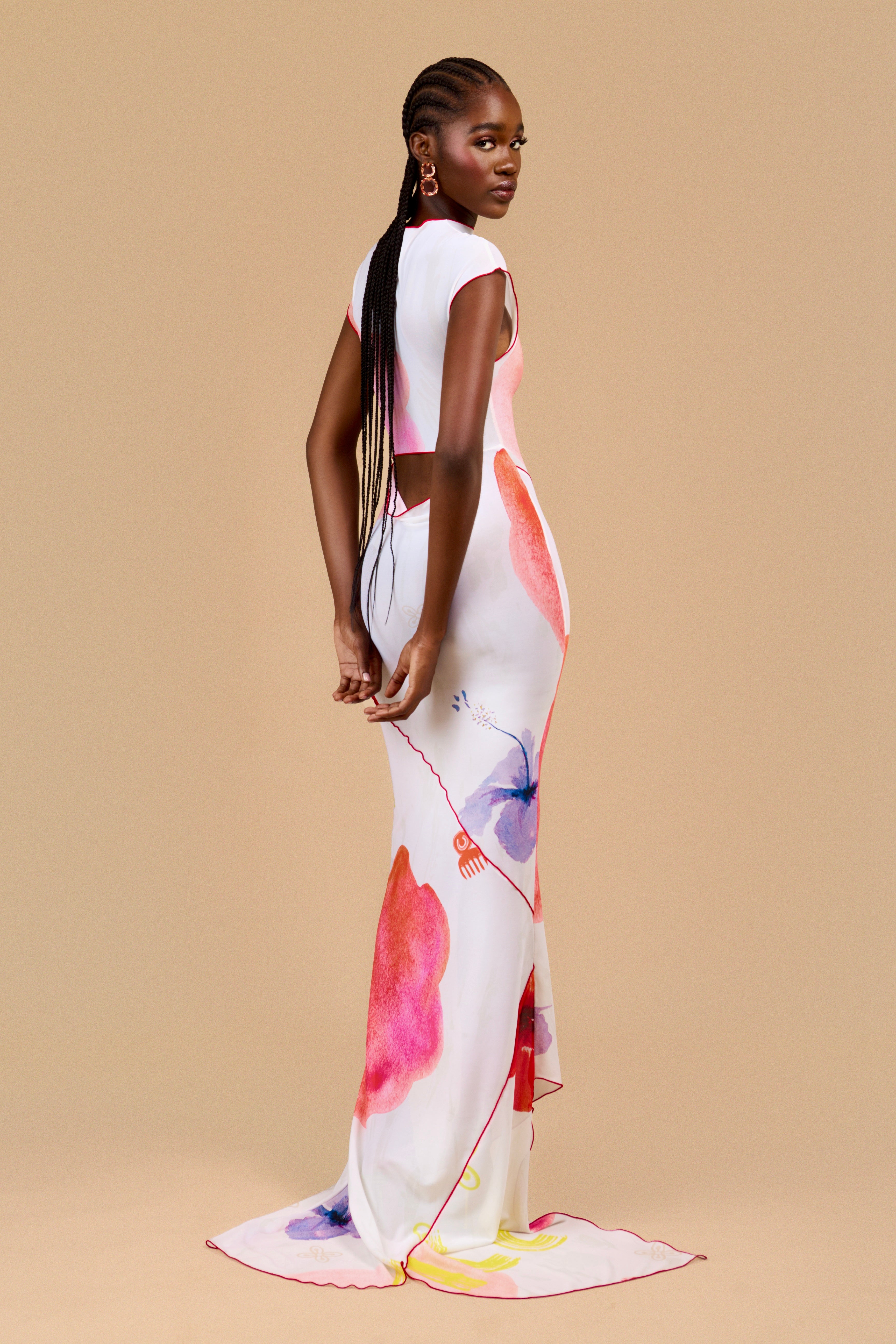 Sisi Cowl Back Asymmetric Gown White Sisi Cowl Back Asymmetric Gown White