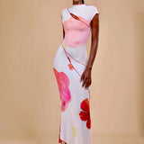 SISI COWL BACK ASYMMETRIC GOWN — WHITE