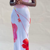 SISI COWL BACK ASYMMETRIC GOWN - WHITE ILÉ PRINT
