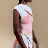 SISI COWL BACK ASYMMETRIC GOWN - WHITE ILÉ PRINT